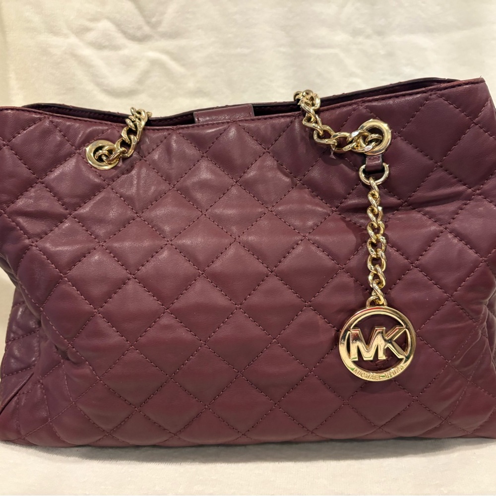 Michael Kors Plum Quilted Shoulder Bag with Gold Accents